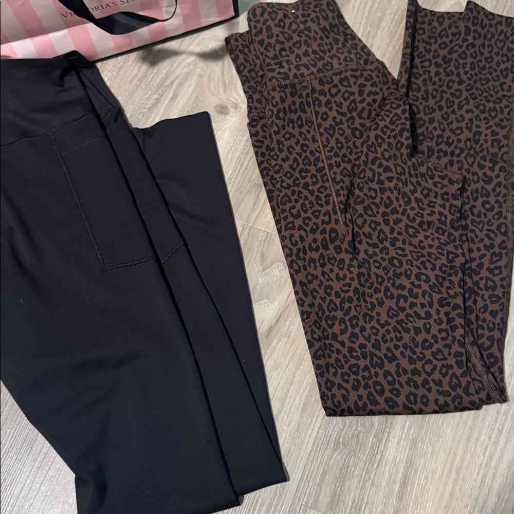 Pink Victoria's Secret Black and Brown Leopard Leggings
